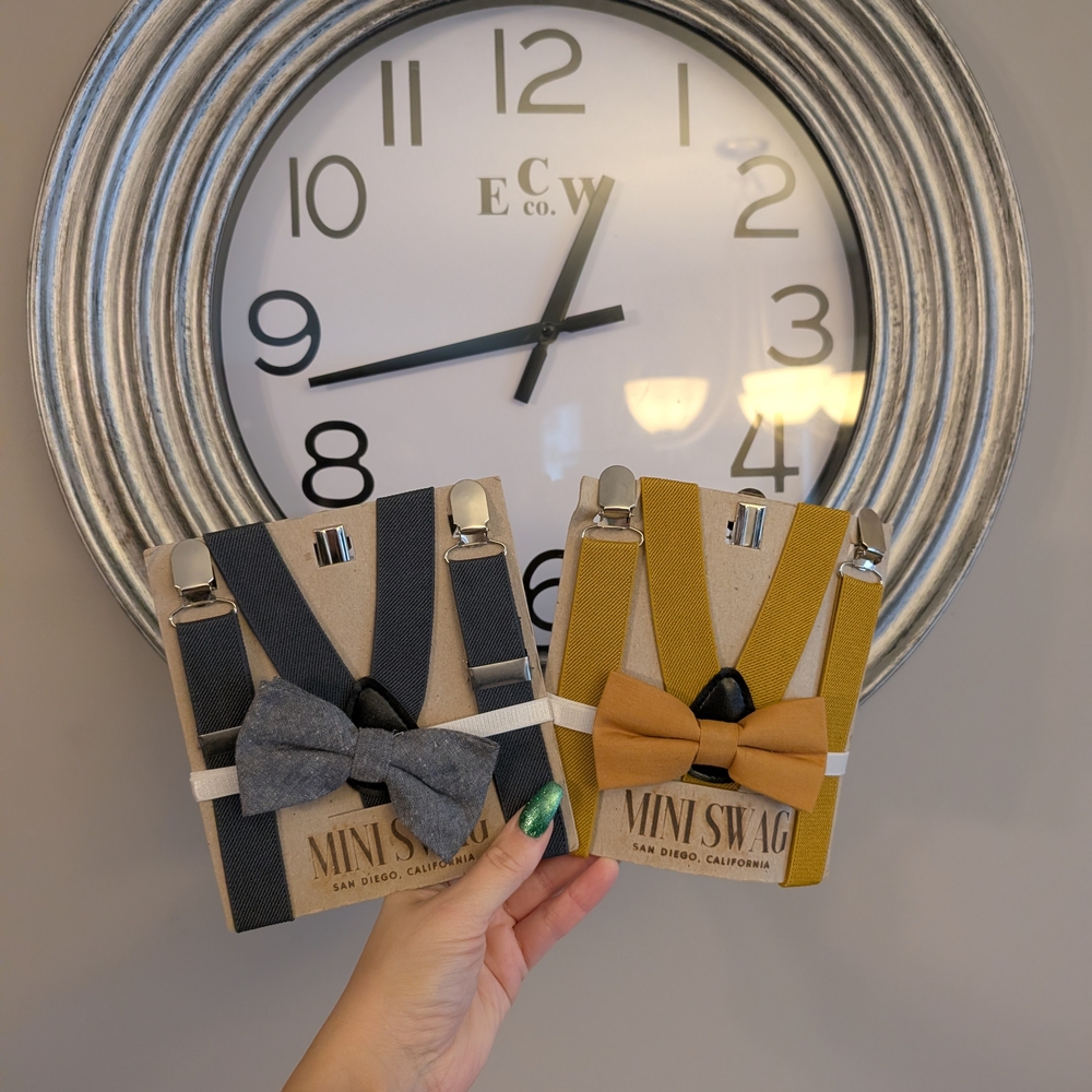 Kids Bow Tie Set - Gray and Tan